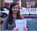 Laura with Driving test pass certificate